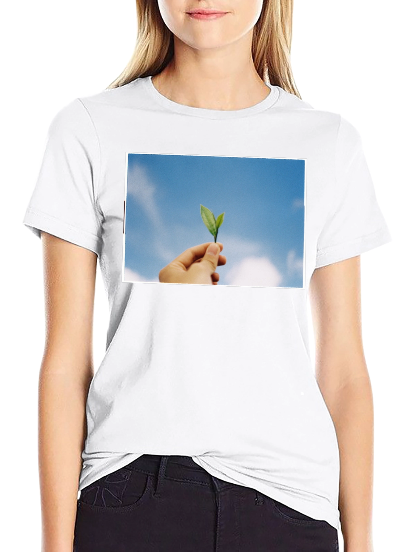 Leaf in Hand Graphic Black T-Shirt