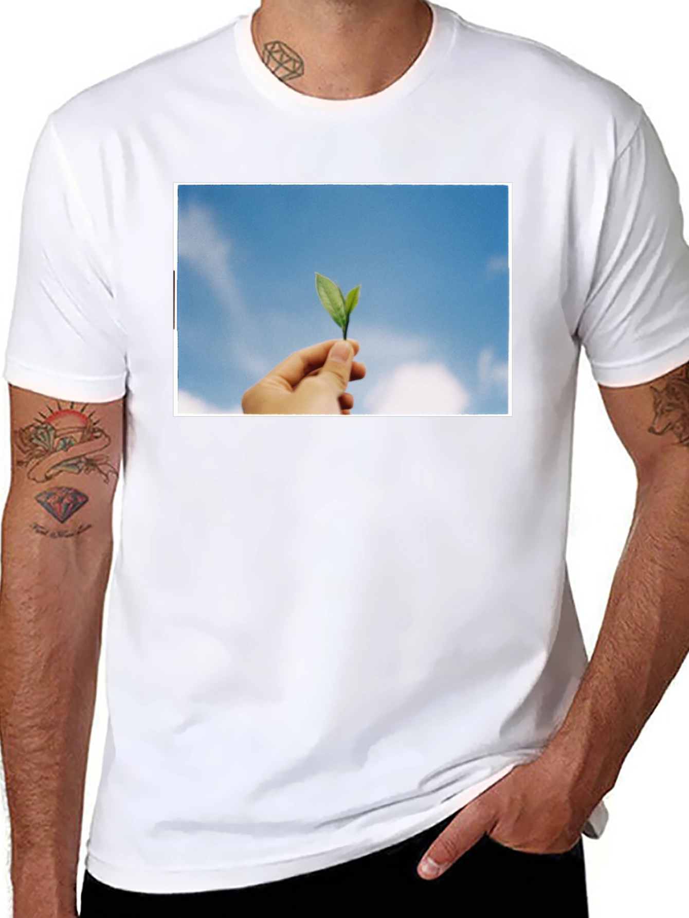 Leaf in Hand Graphic Black T-Shirt