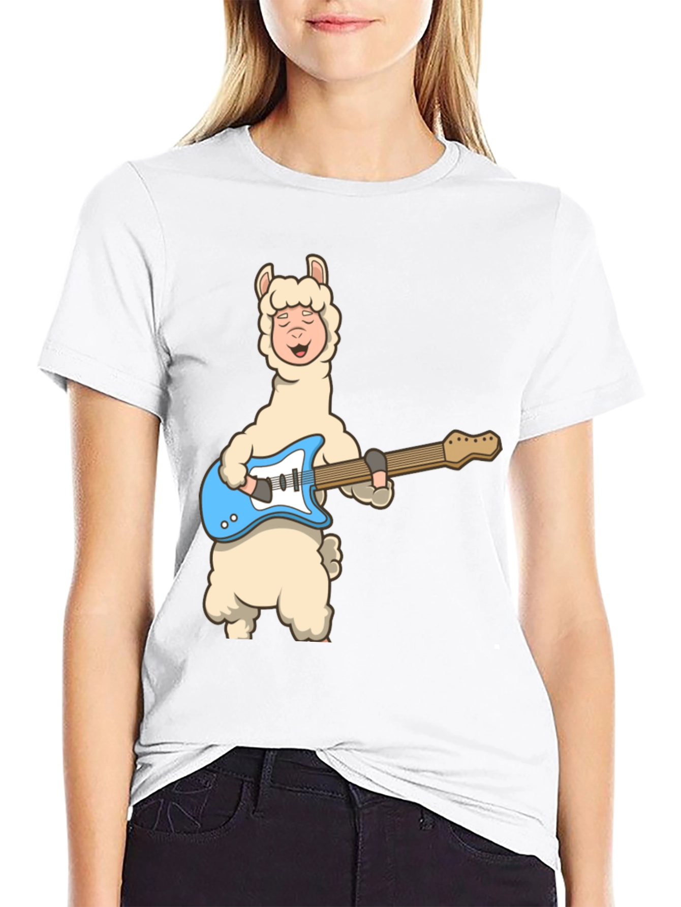 Llama Guitar Player Black T-Shirt
