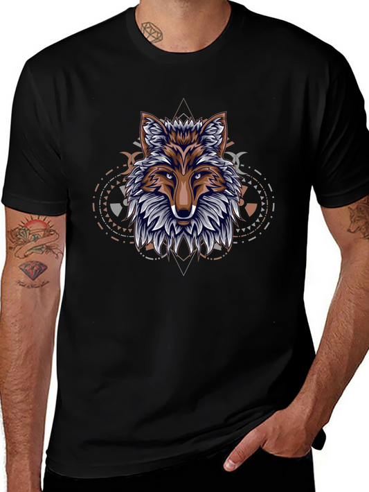 Geometric Fox Graphic Black T-Shirt