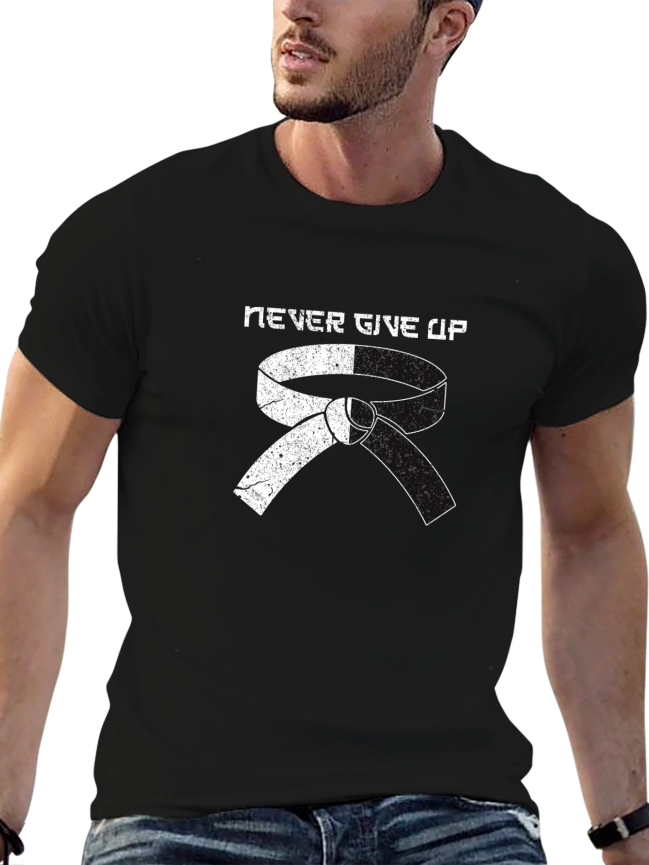 Never Give Up Martial Arts Belt Graphic T-Shirt