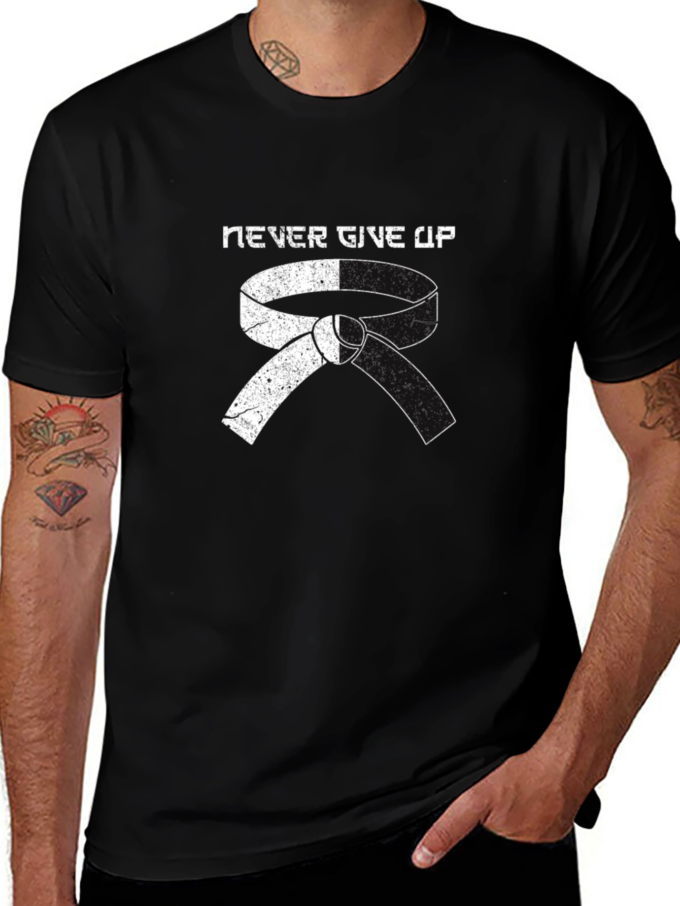 Never Give Up Martial Arts Belt Graphic T-Shirt