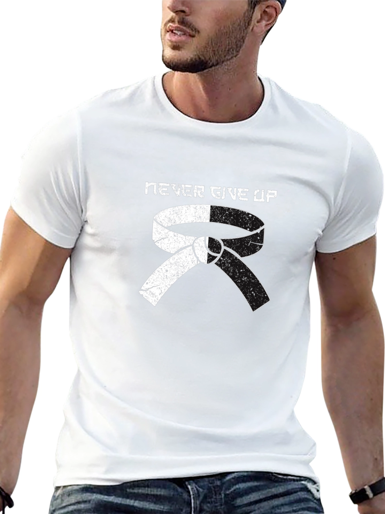 Never Give Up Martial Arts Belt Graphic T-Shirt