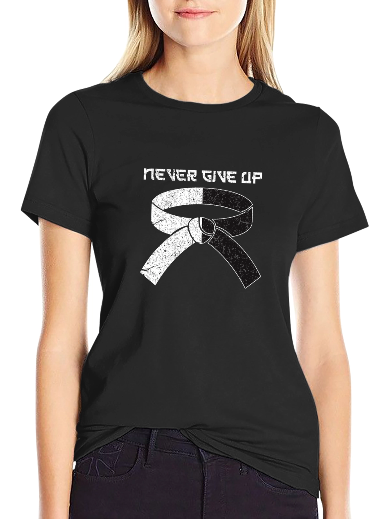Never Give Up Martial Arts Belt Graphic T-Shirt