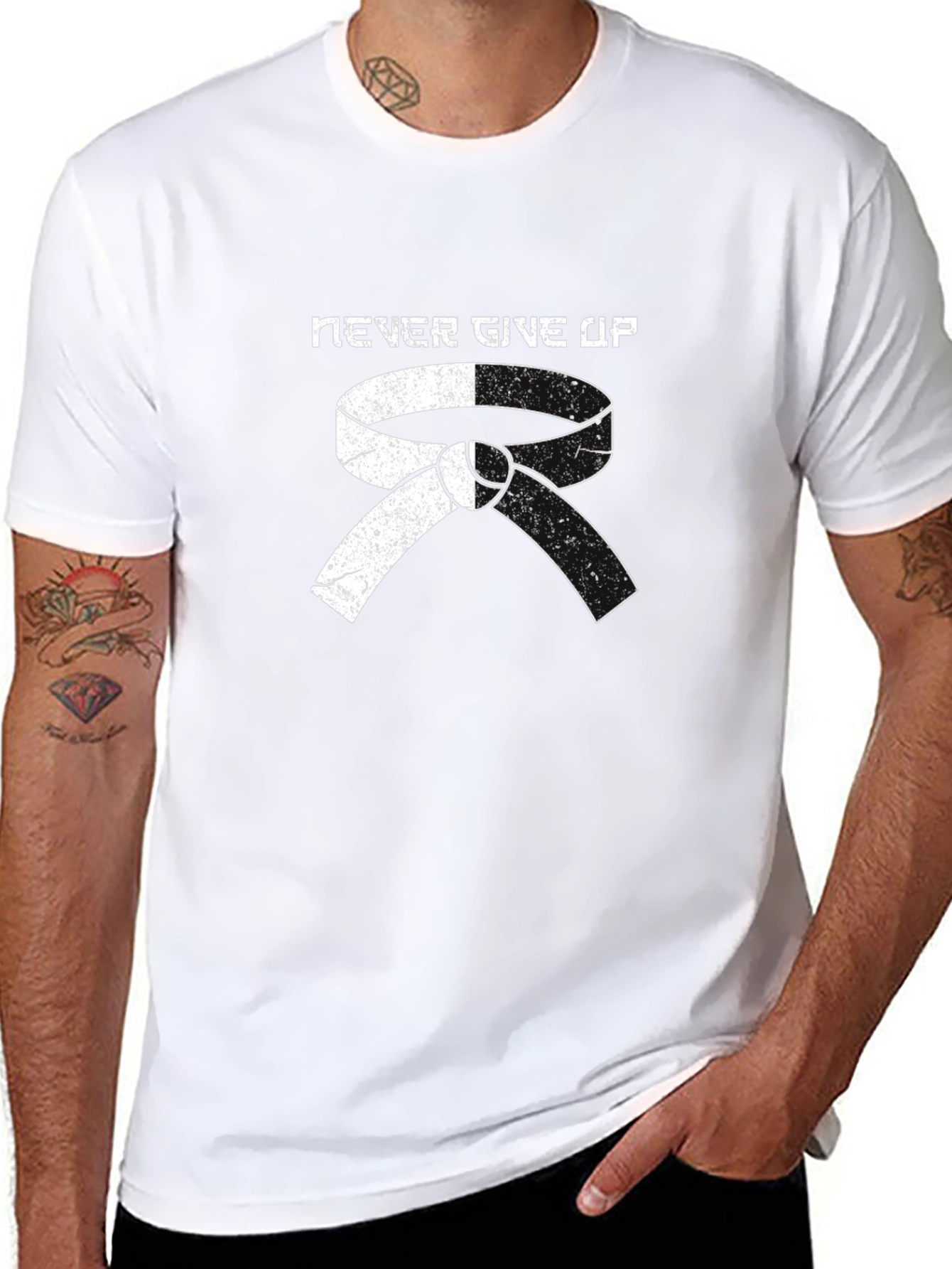 Never Give Up Martial Arts Belt Graphic T-Shirt