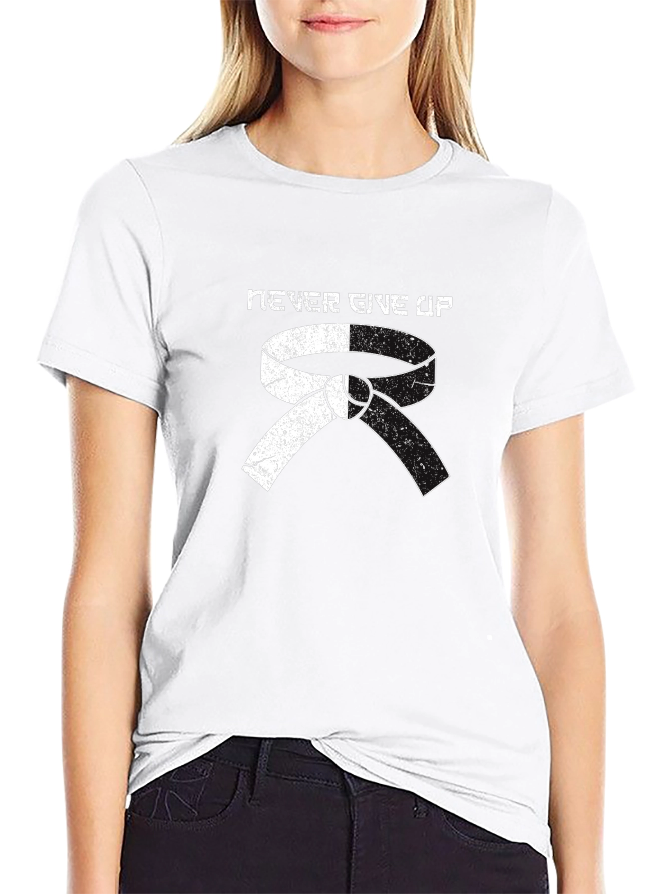 Never Give Up Martial Arts Belt Graphic T-Shirt