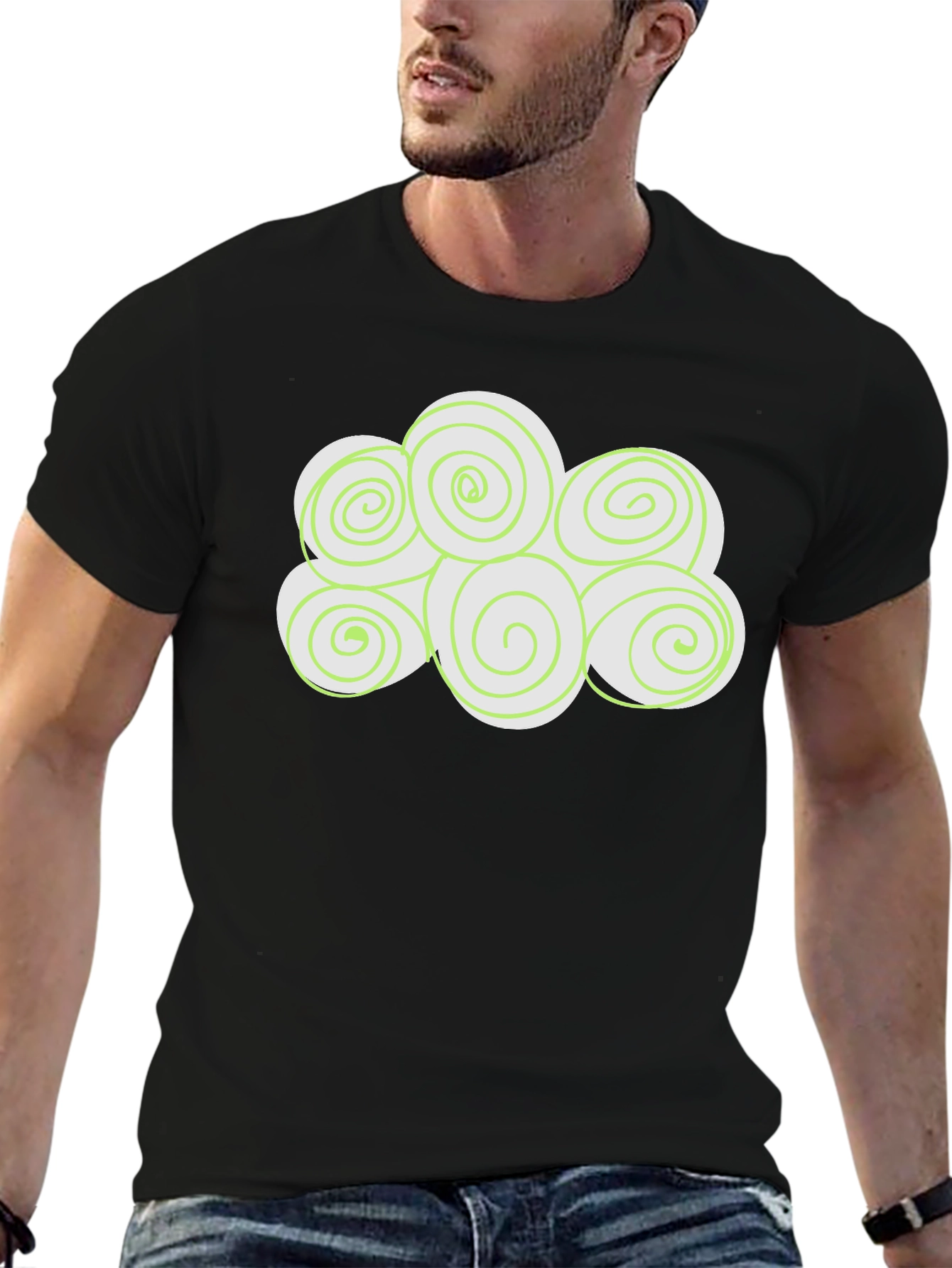 Swirl Cloud Graphic Tee - Soft Black Cotton T-Shirt