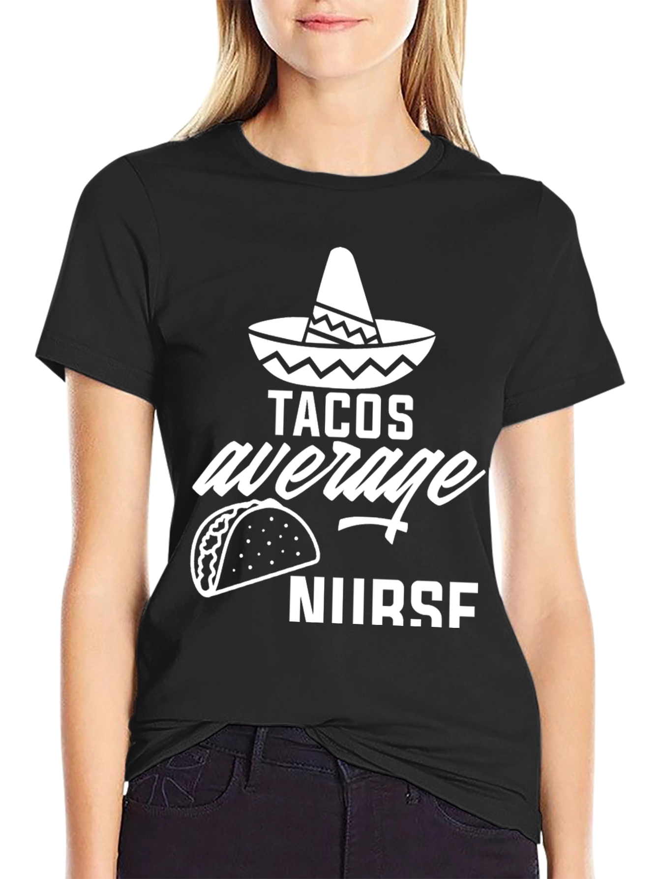 Tacos Average Nurse Graphic Tee - Black Cotton Blend