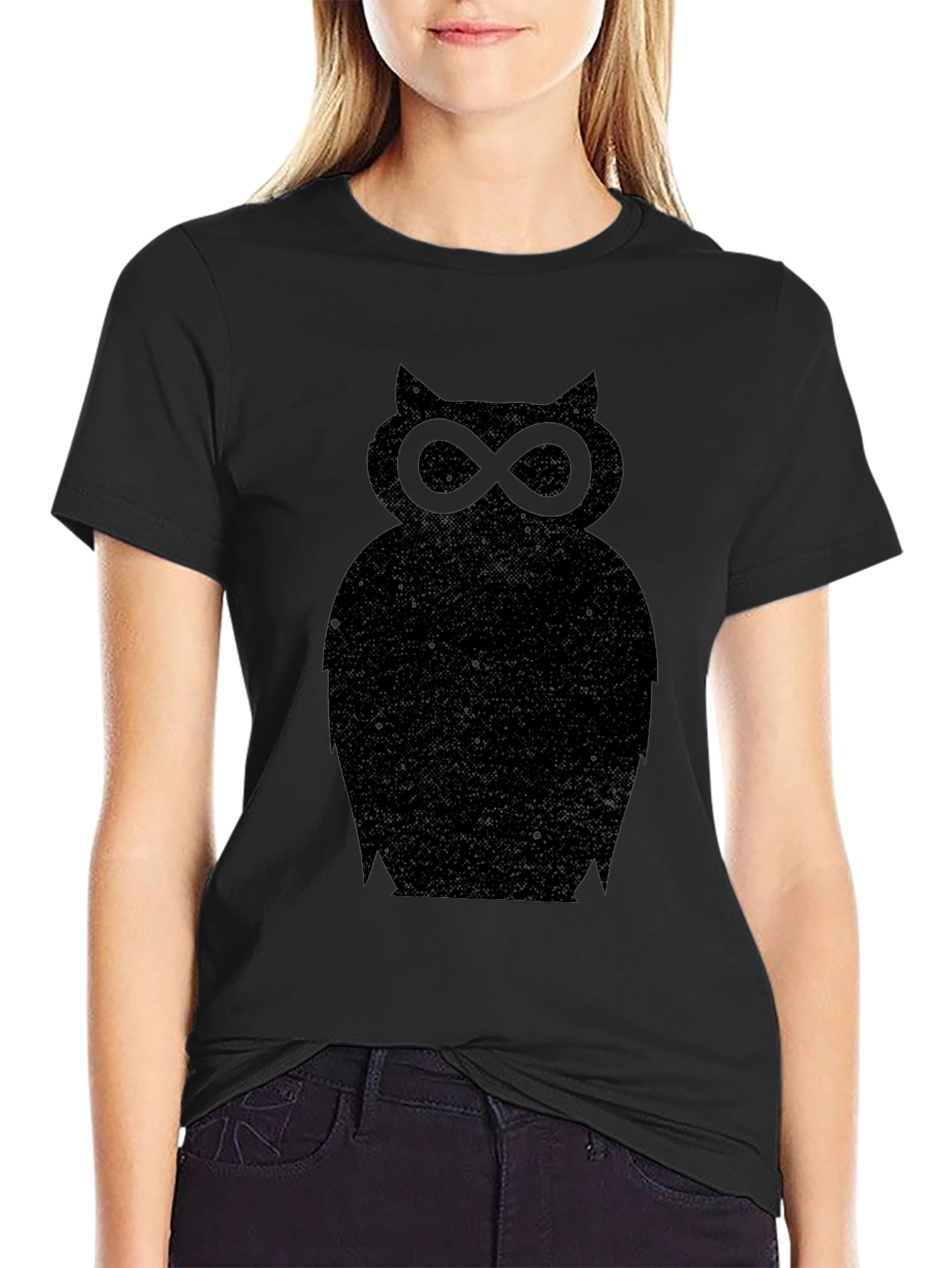 Unique Owl Silhouette Graphic Tee - Soft Black Cotton