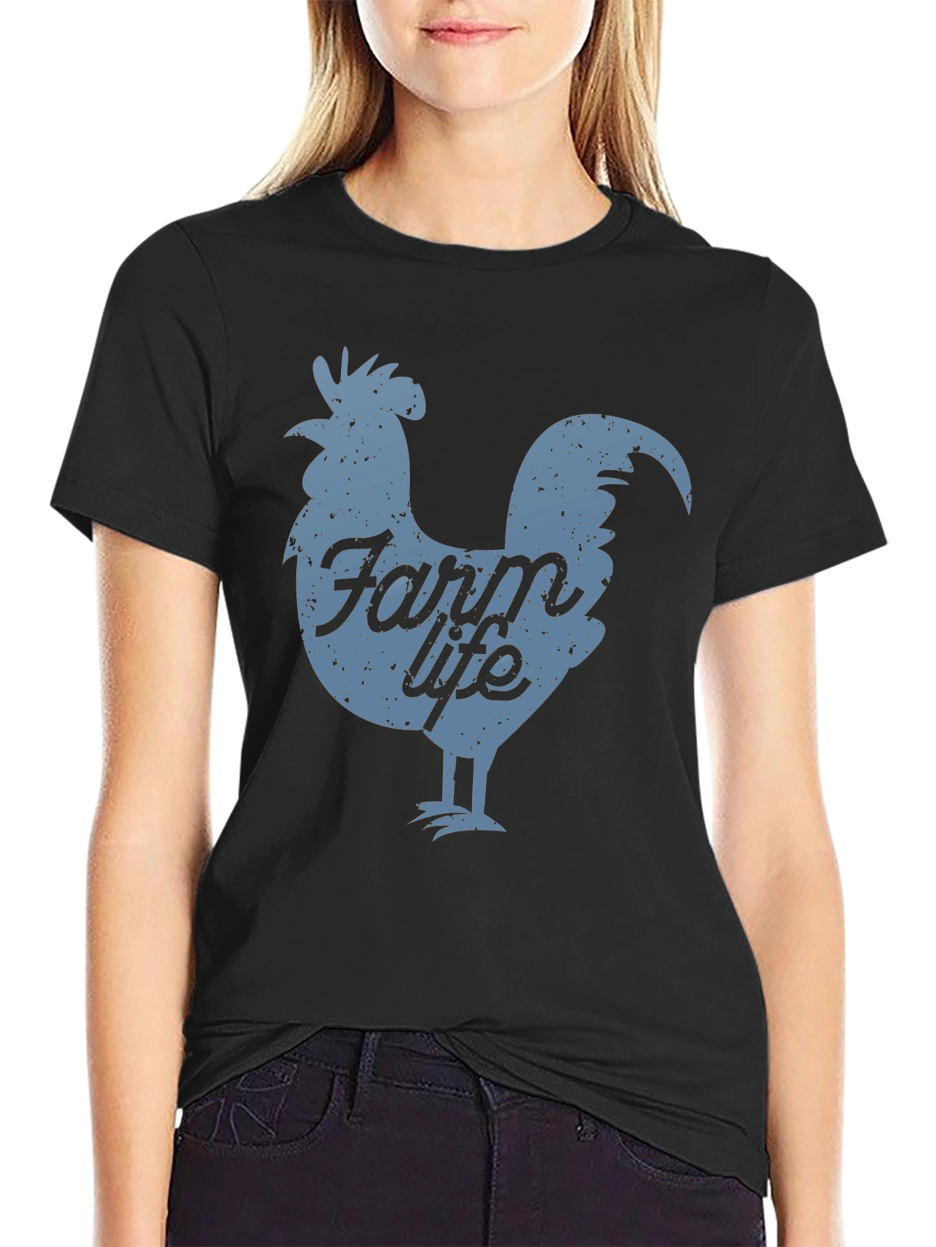 Farm Life Rooster Graphic Tee - Black