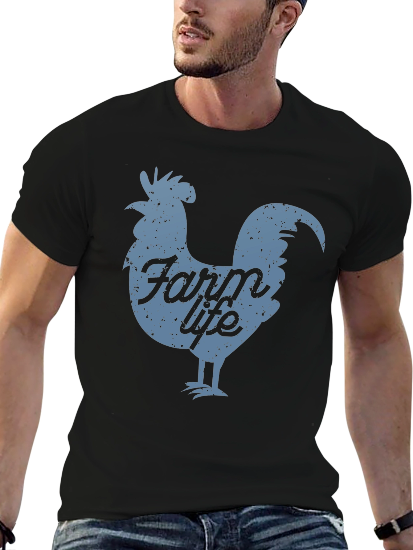 Farm Life Rooster Graphic Tee - Black