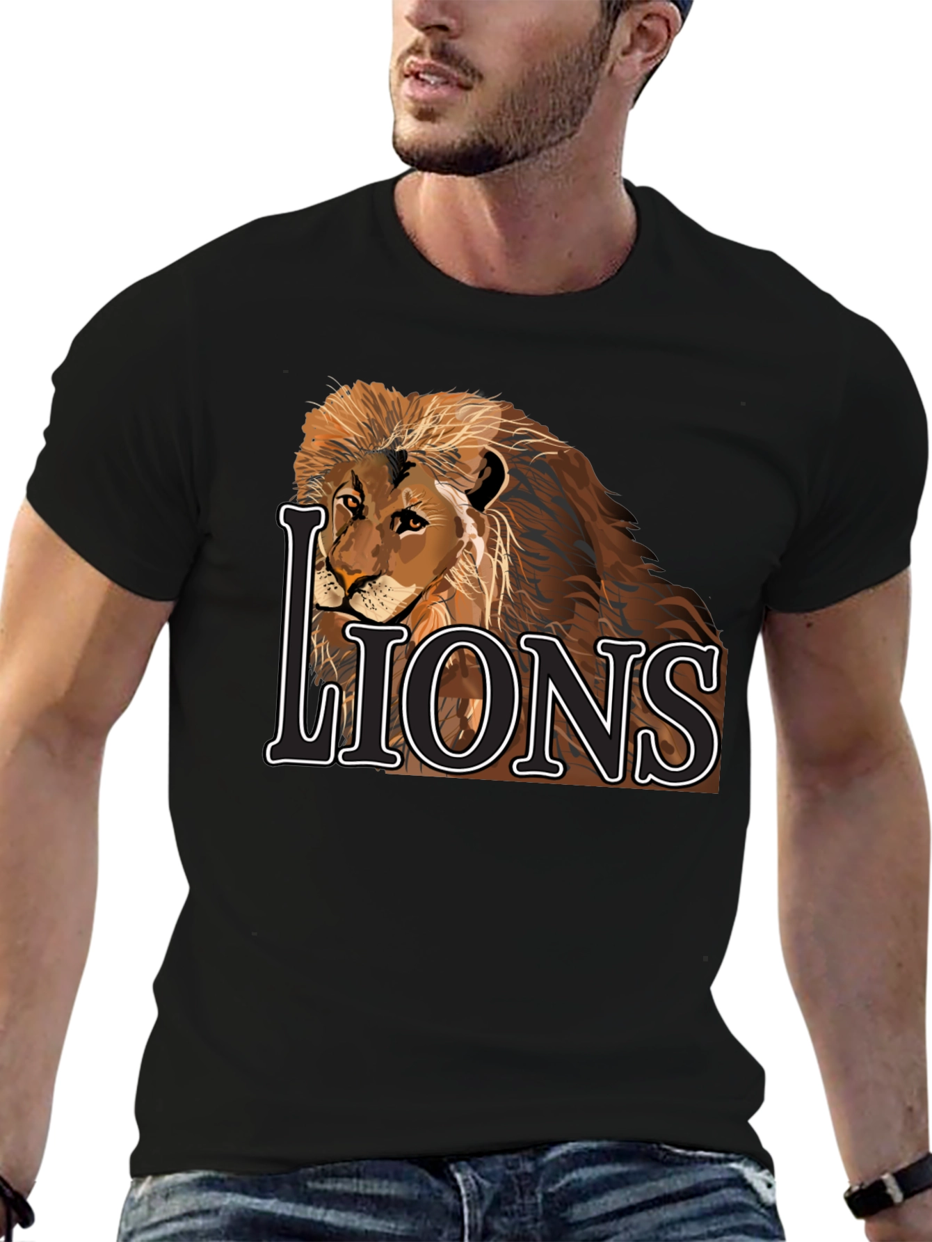 Lion Graphic Tee - Black Cotton Lions T-Shirt