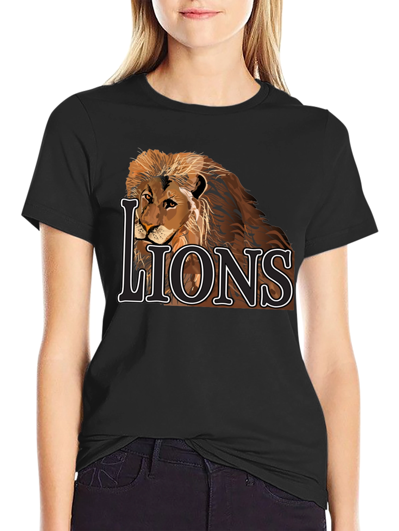 Lion Graphic Tee - Black Cotton Lions T-Shirt