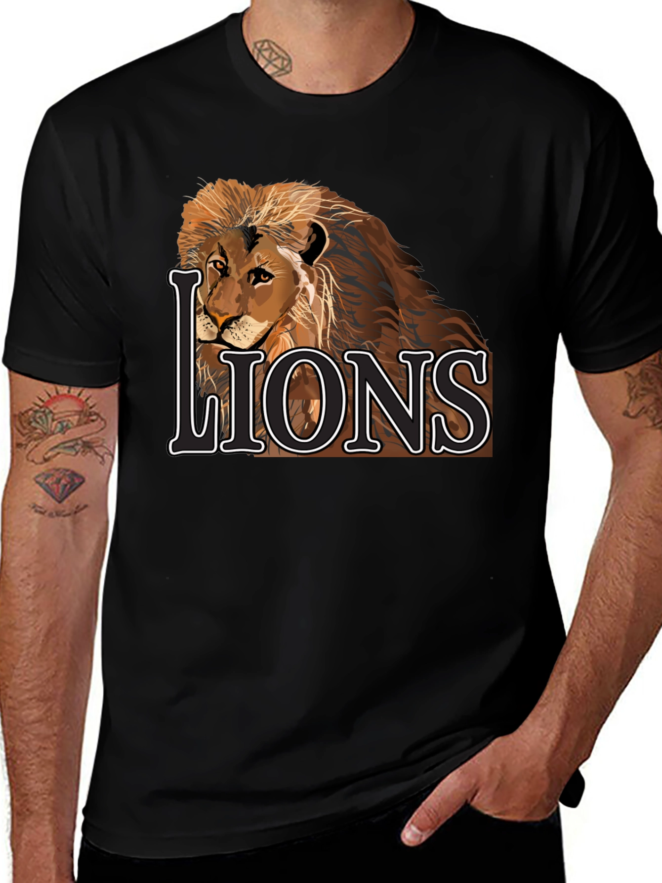 Lion Graphic Tee - Black Cotton Lions T-Shirt