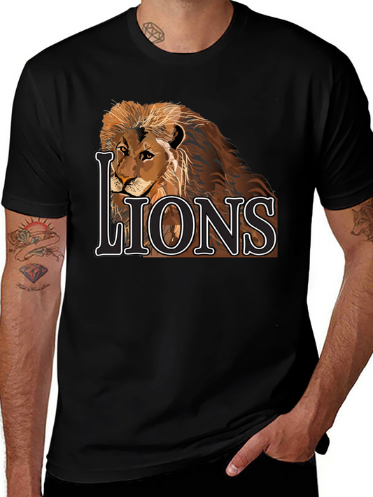 Lion Graphic Tee - Black Cotton Lions T-Shirt