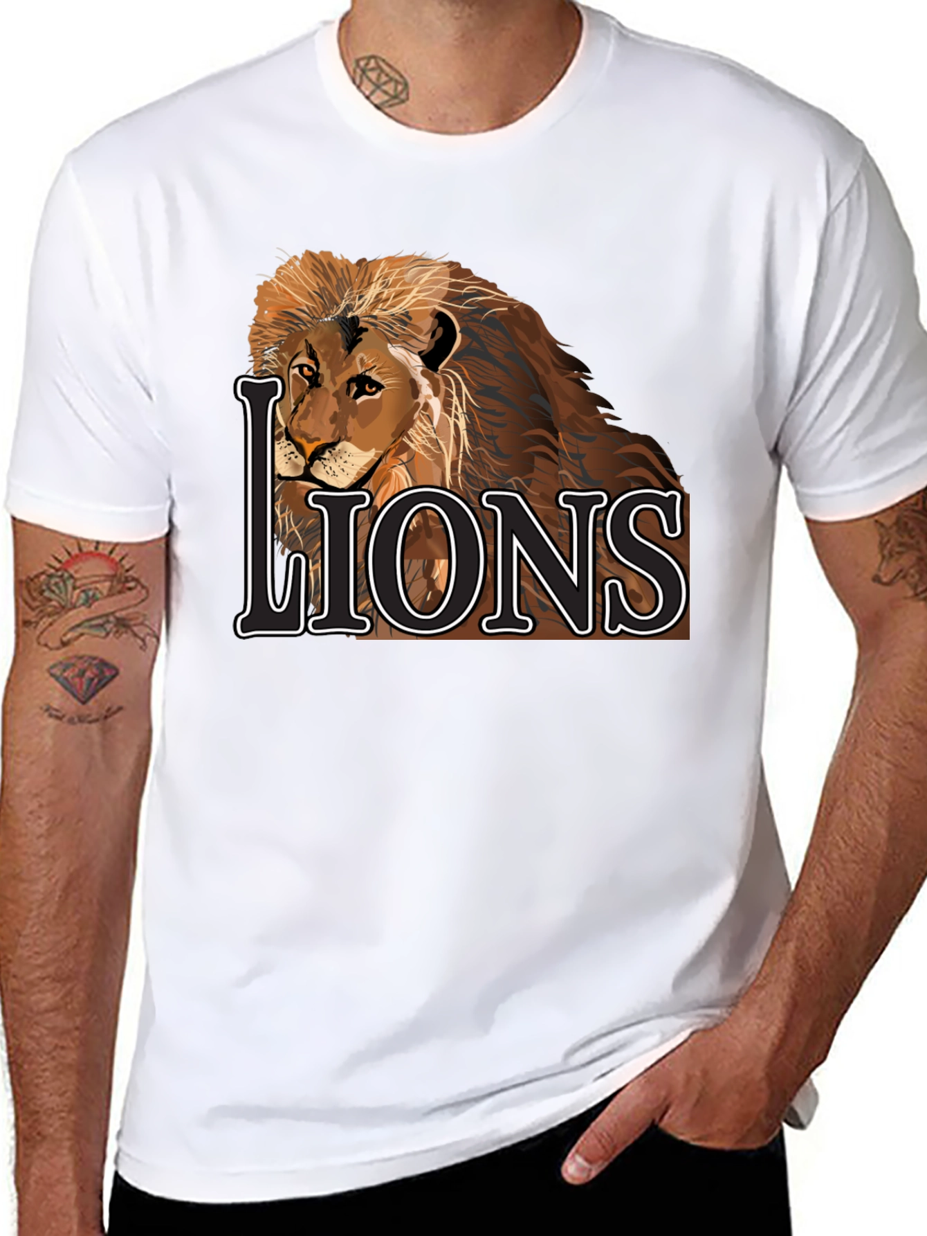 Lion Graphic Tee - Black Cotton Lions T-Shirt