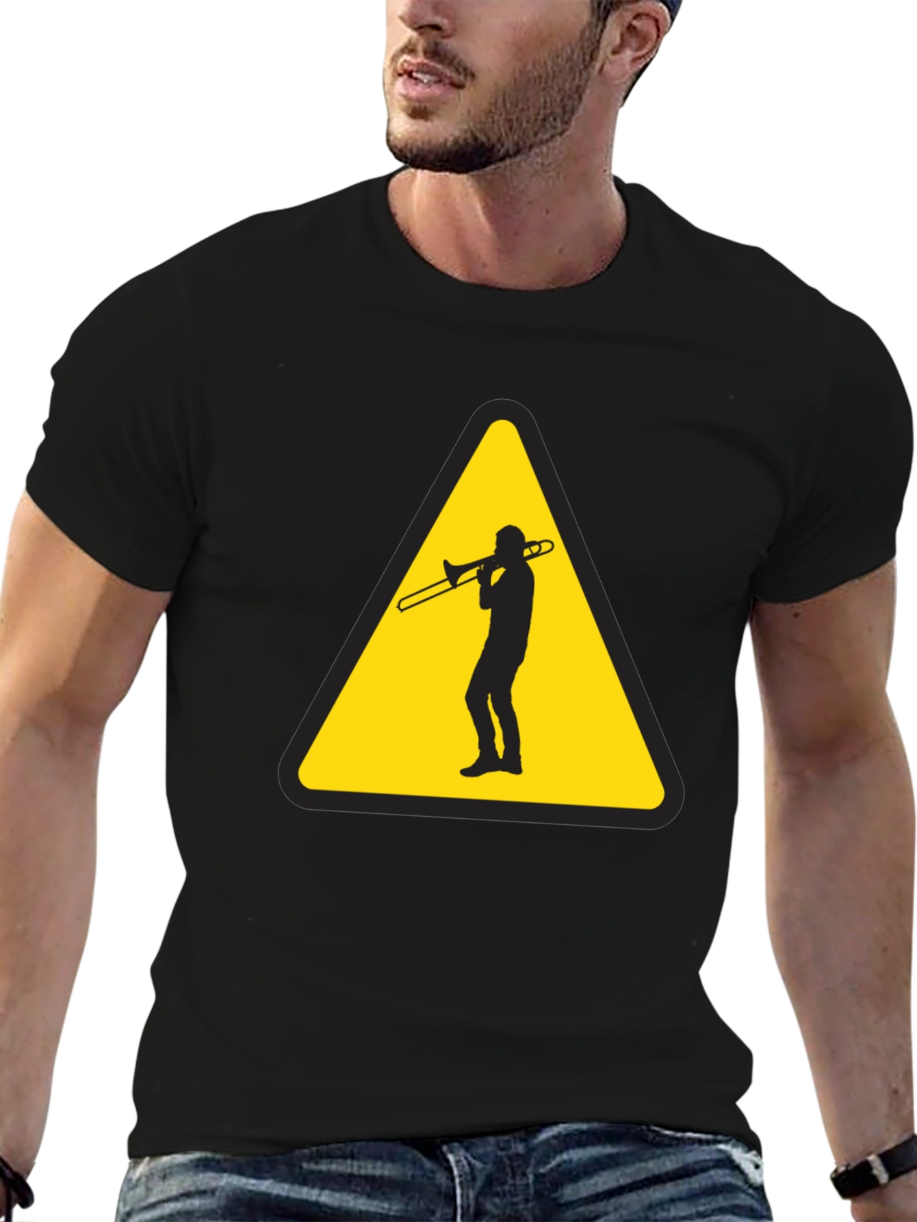 Trombone Player Warning Sign Black T-Shirt