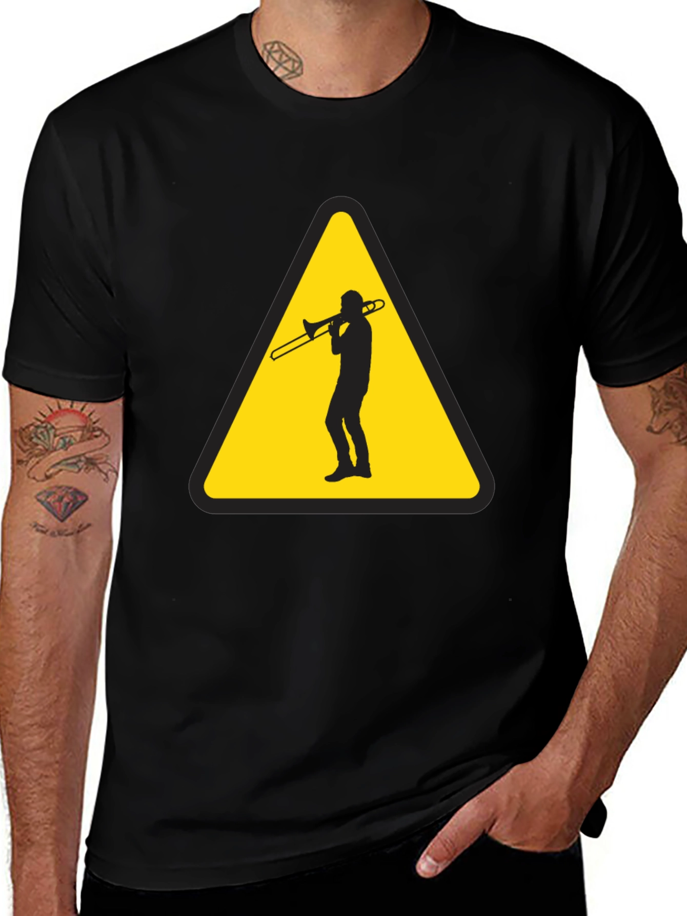 Trombone Player Warning Sign Black T-Shirt