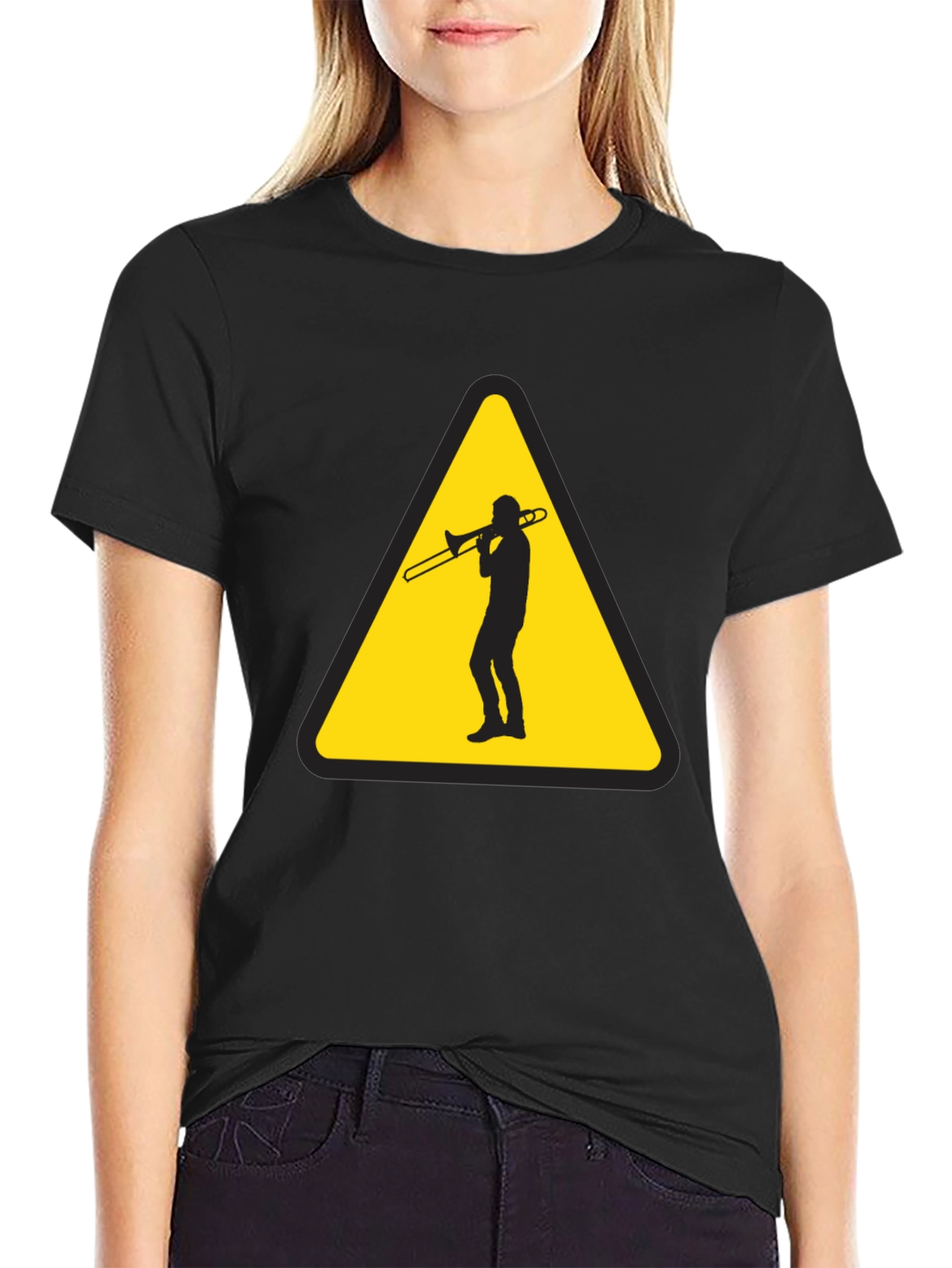 Trombone Player Warning Sign Black T-Shirt