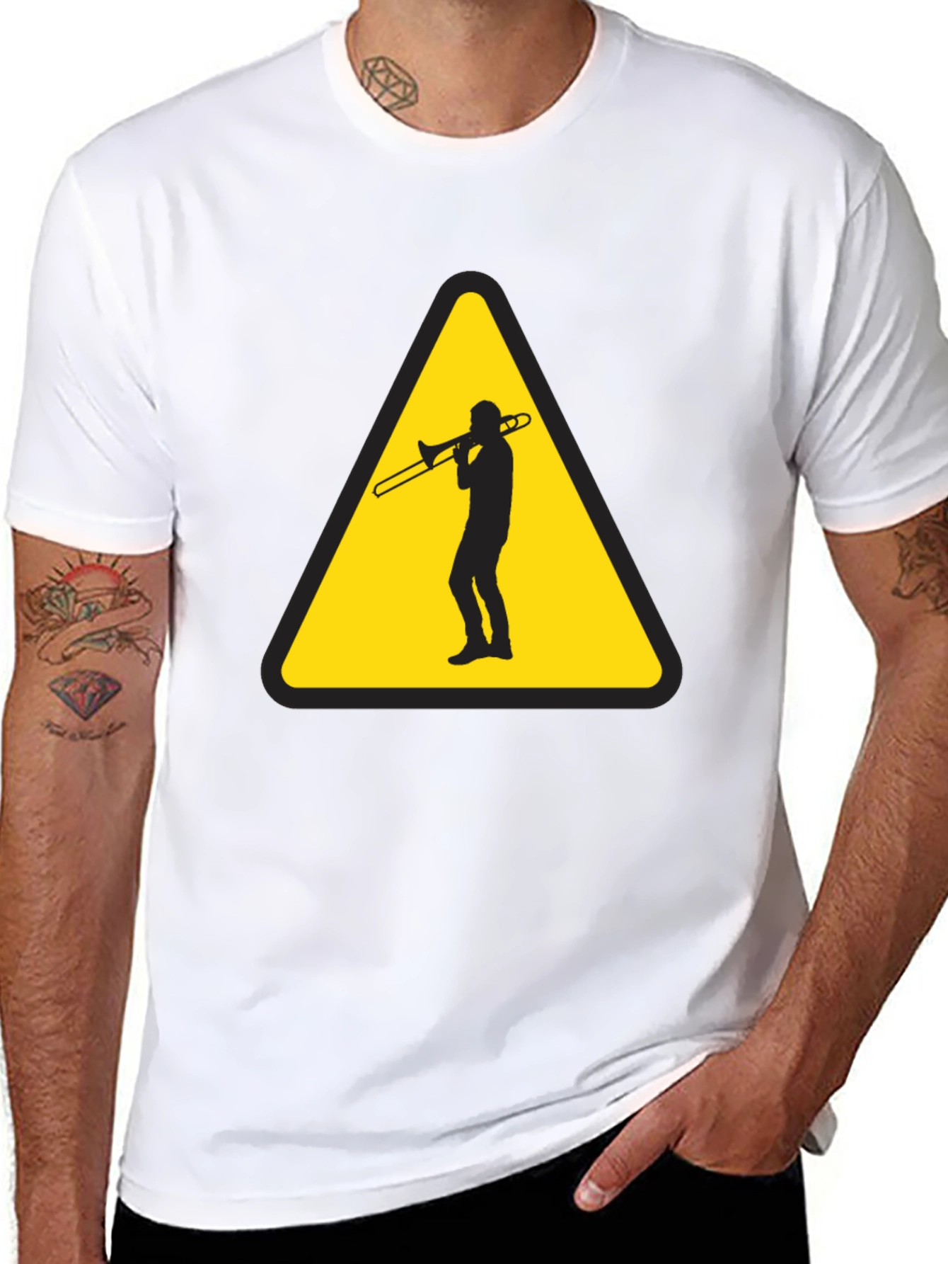 Trombone Player Warning Sign Black T-Shirt