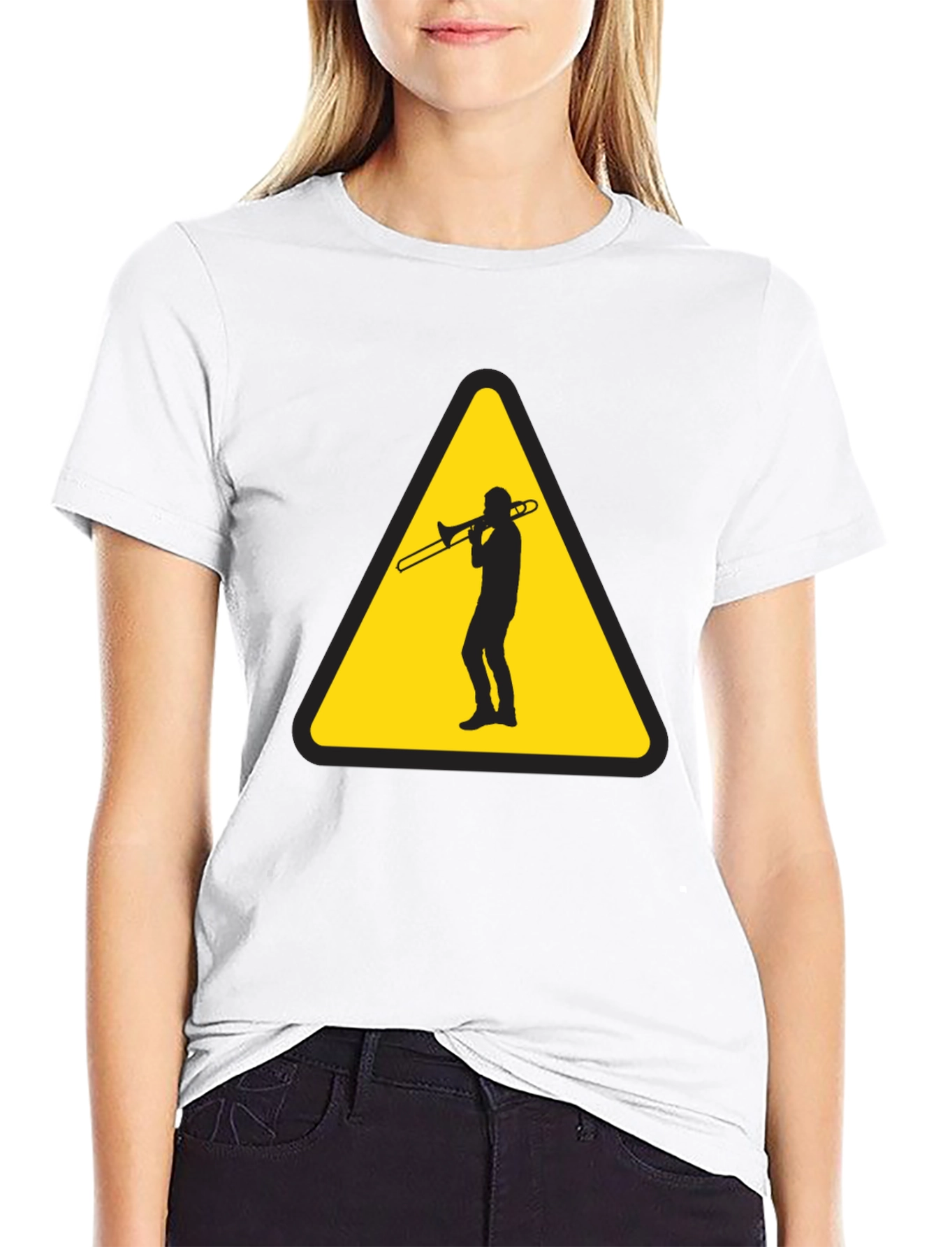 Trombone Player Warning Sign Black T-Shirt