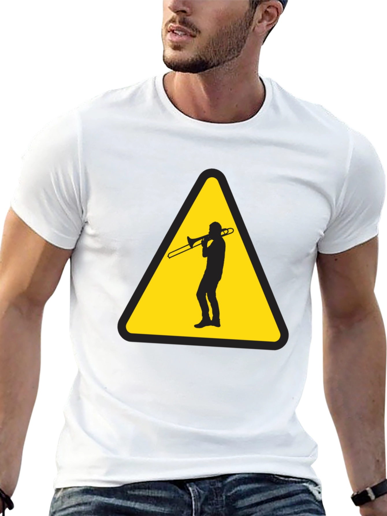 Trombone Player Warning Sign Black T-Shirt