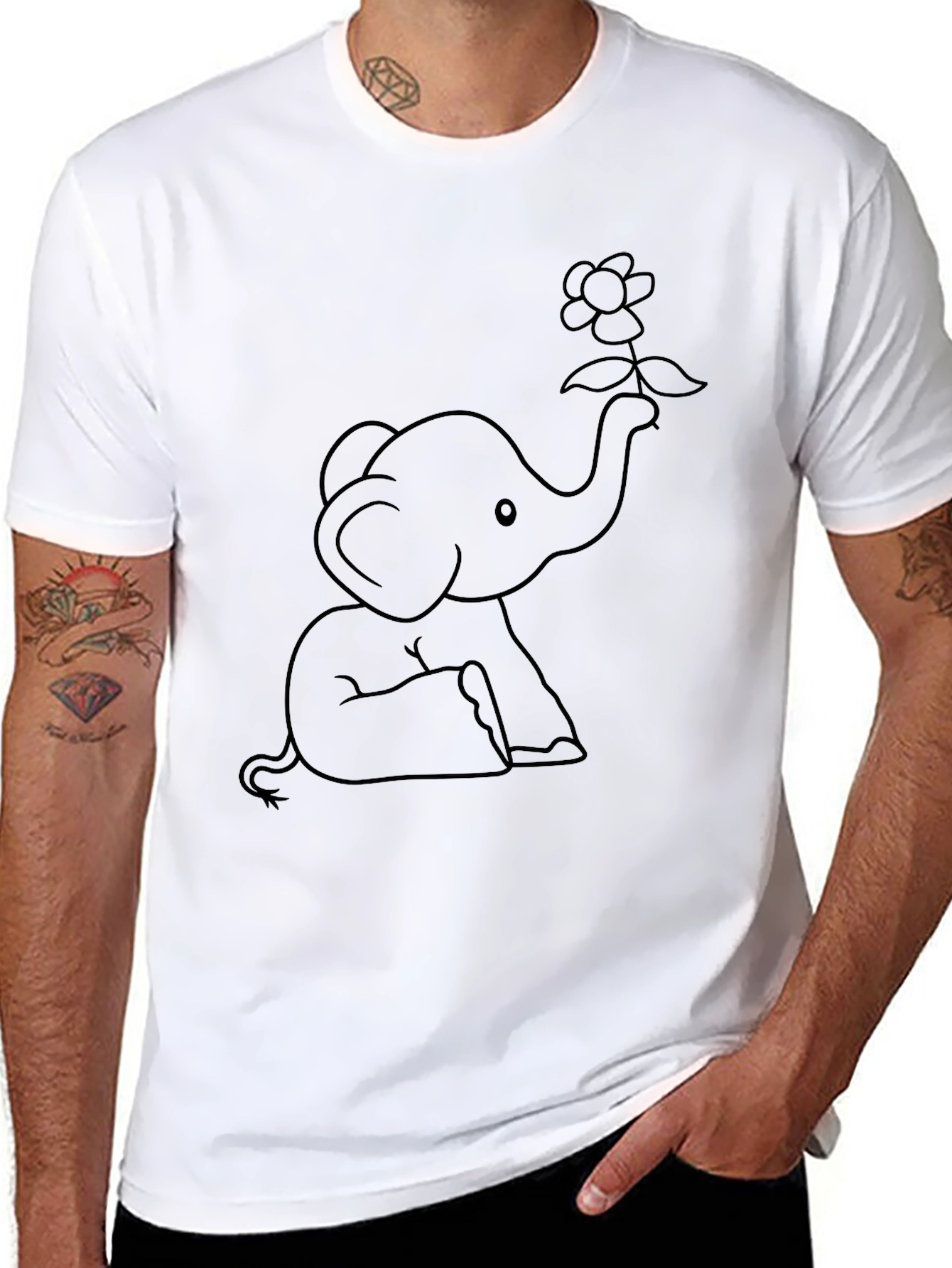 Cute Elephant Holding Flower T-Shirt