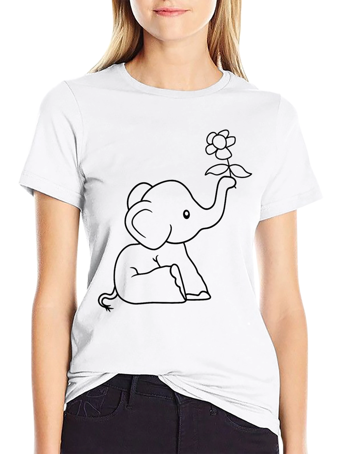 Cute Elephant Holding Flower T-Shirt