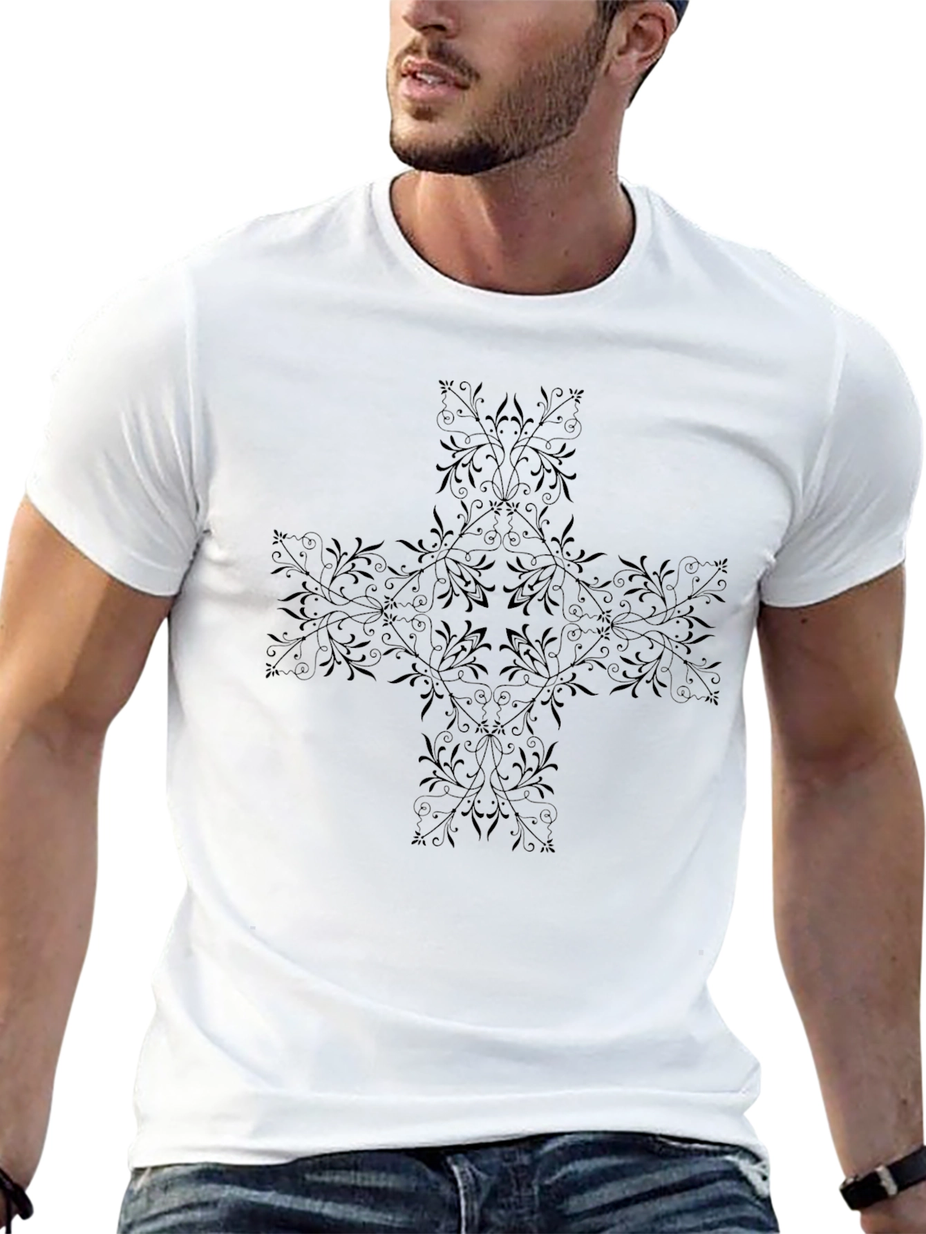 Ornate Cross Graphic Black T-Shirt