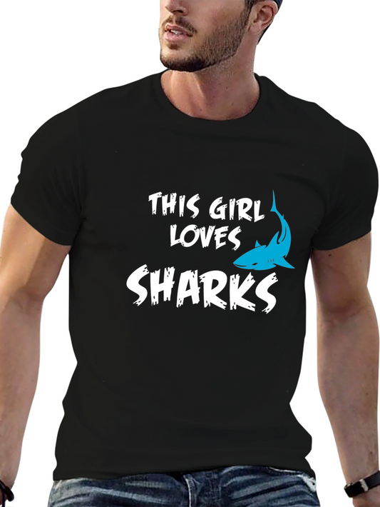 This Girl Loves Sharks Black T-Shirt