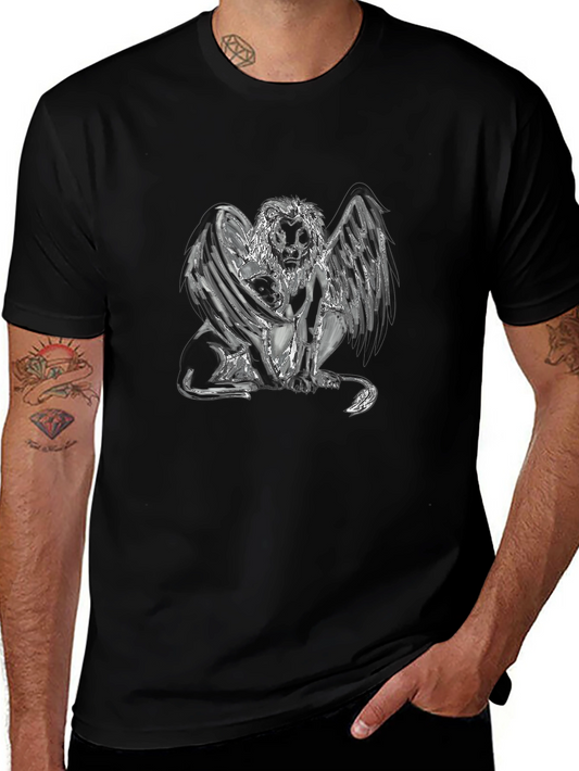 Winged Lion Graphic Tee - Black Cotton Shirt