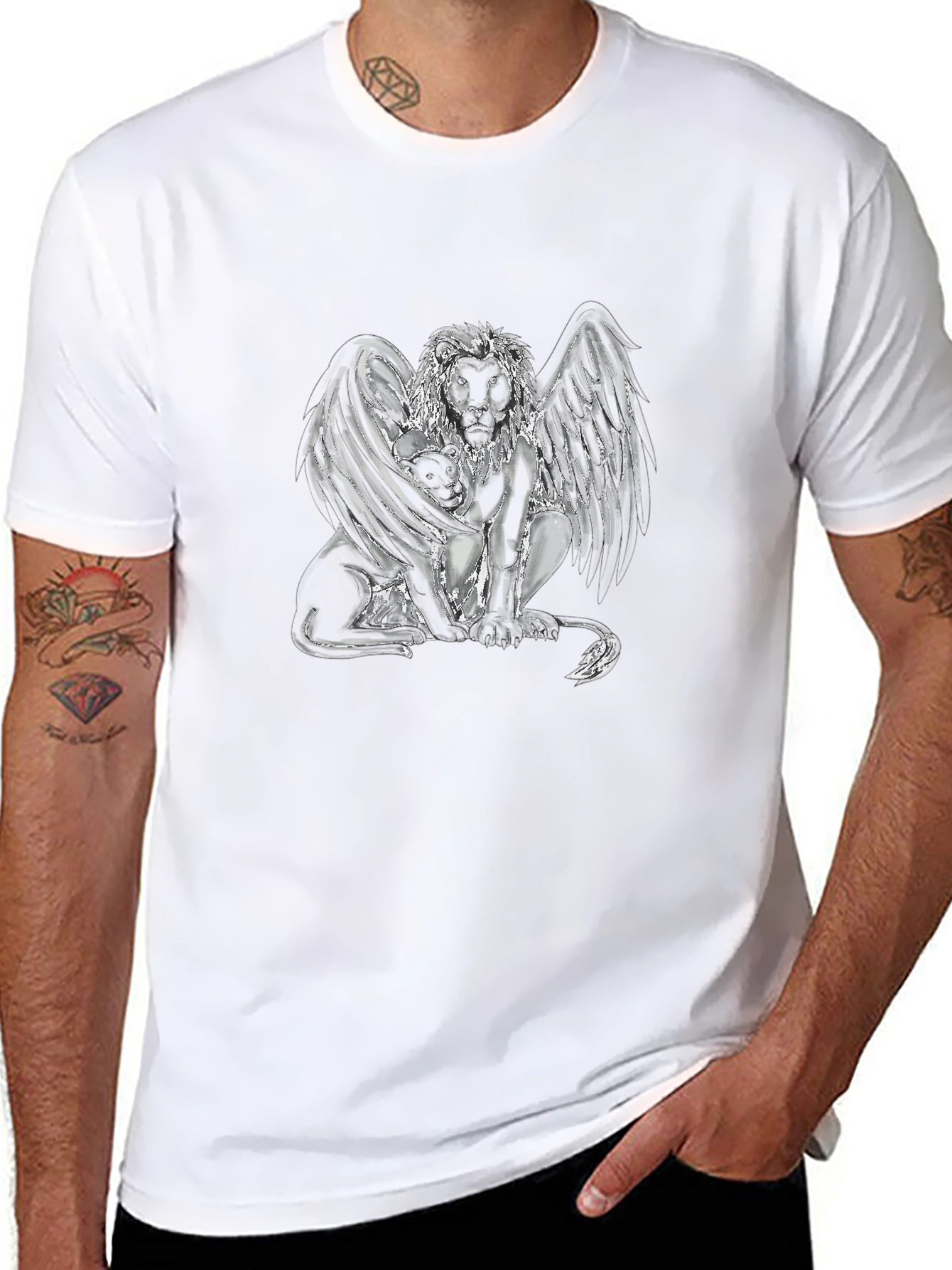 Winged Lion Graphic Tee - Black Cotton Shirt
