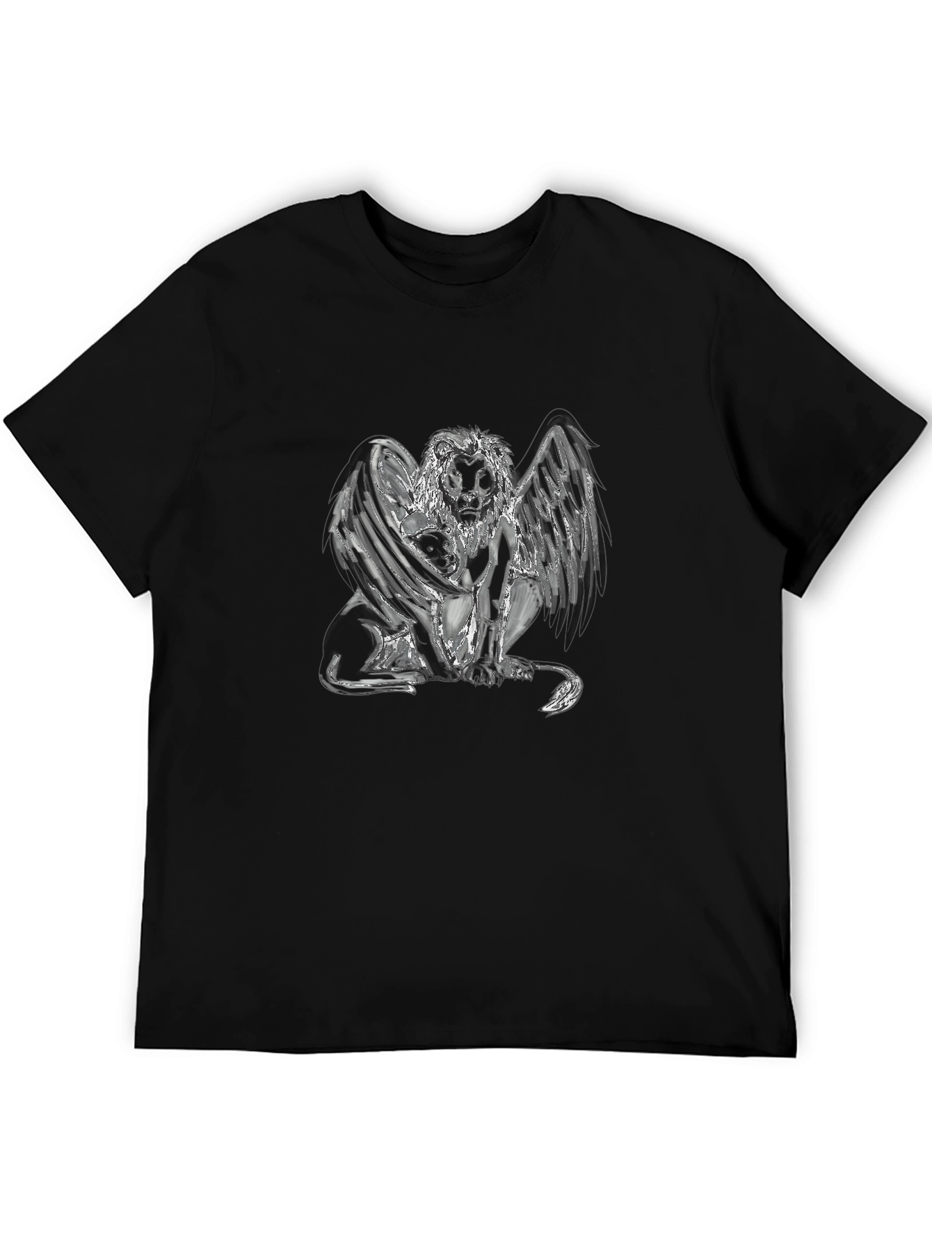Winged Lion Graphic Tee - Black Cotton Shirt