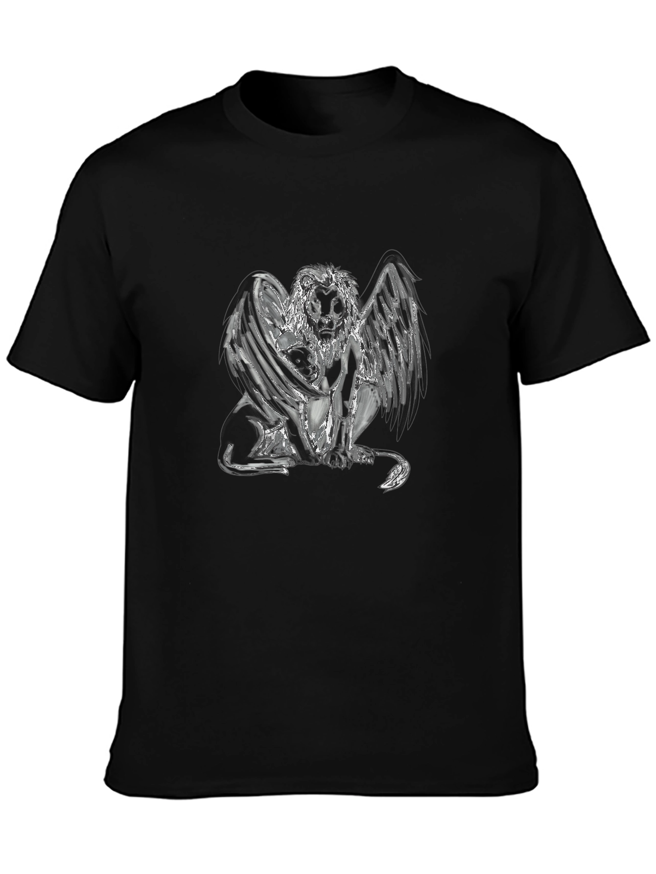 Winged Lion Graphic Tee - Black Cotton Shirt