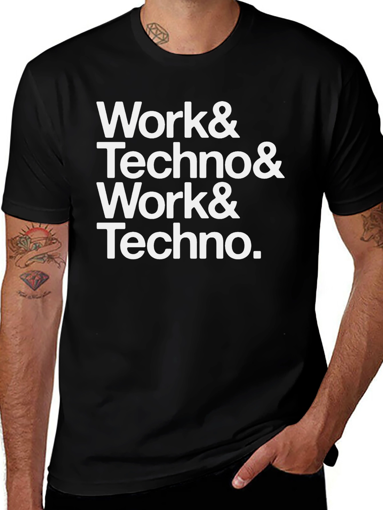 Work & Techno Graphic Print Crew Neck T-Shirt