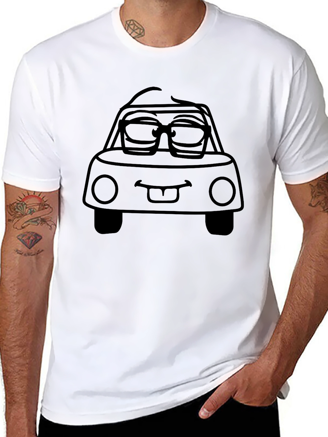 Cartoon Car Graphic Tee - Mens Black T-Shirt