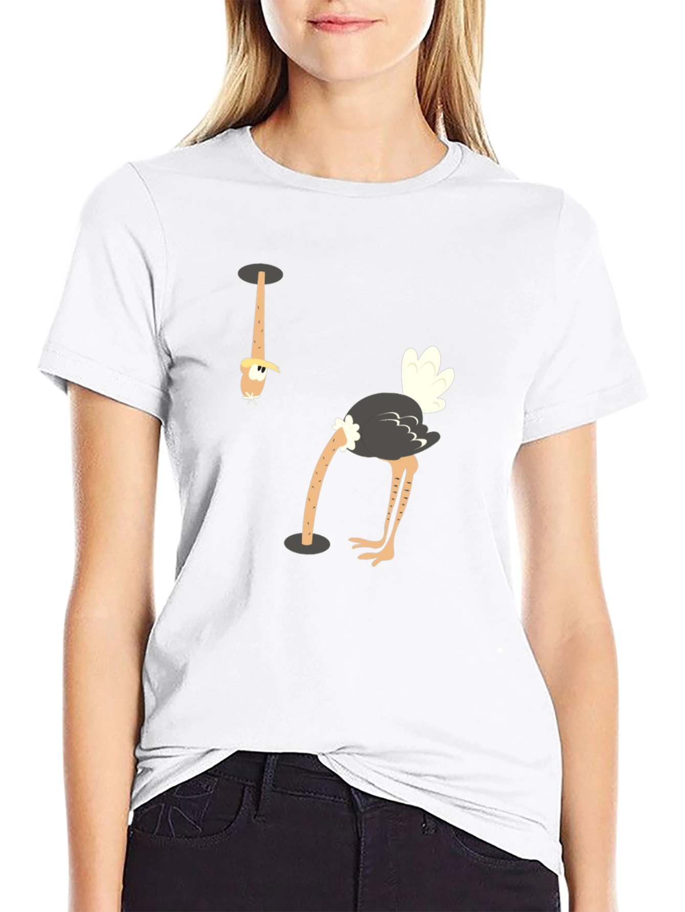 Ostrich Head in Hole T-Shirt - Funny Graphic Tee