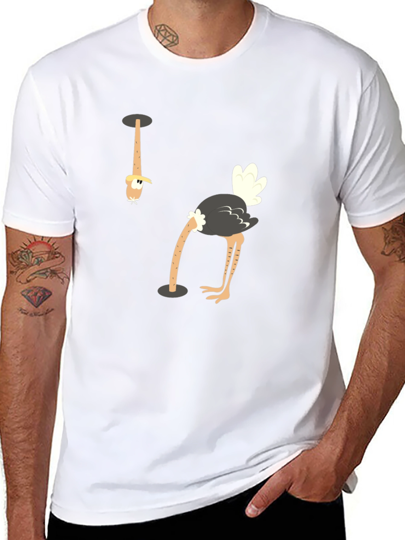 Ostrich Head in Hole T-Shirt - Funny Graphic Tee
