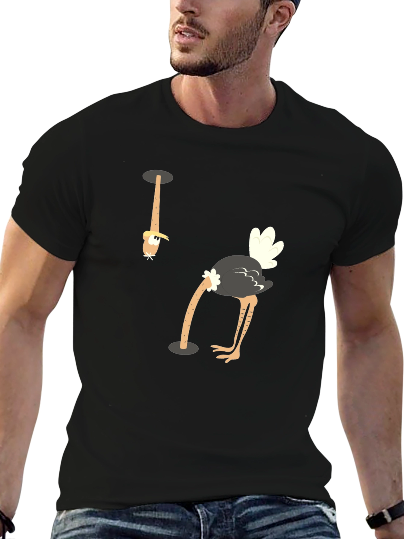 Ostrich Head in Hole T-Shirt - Funny Graphic Tee