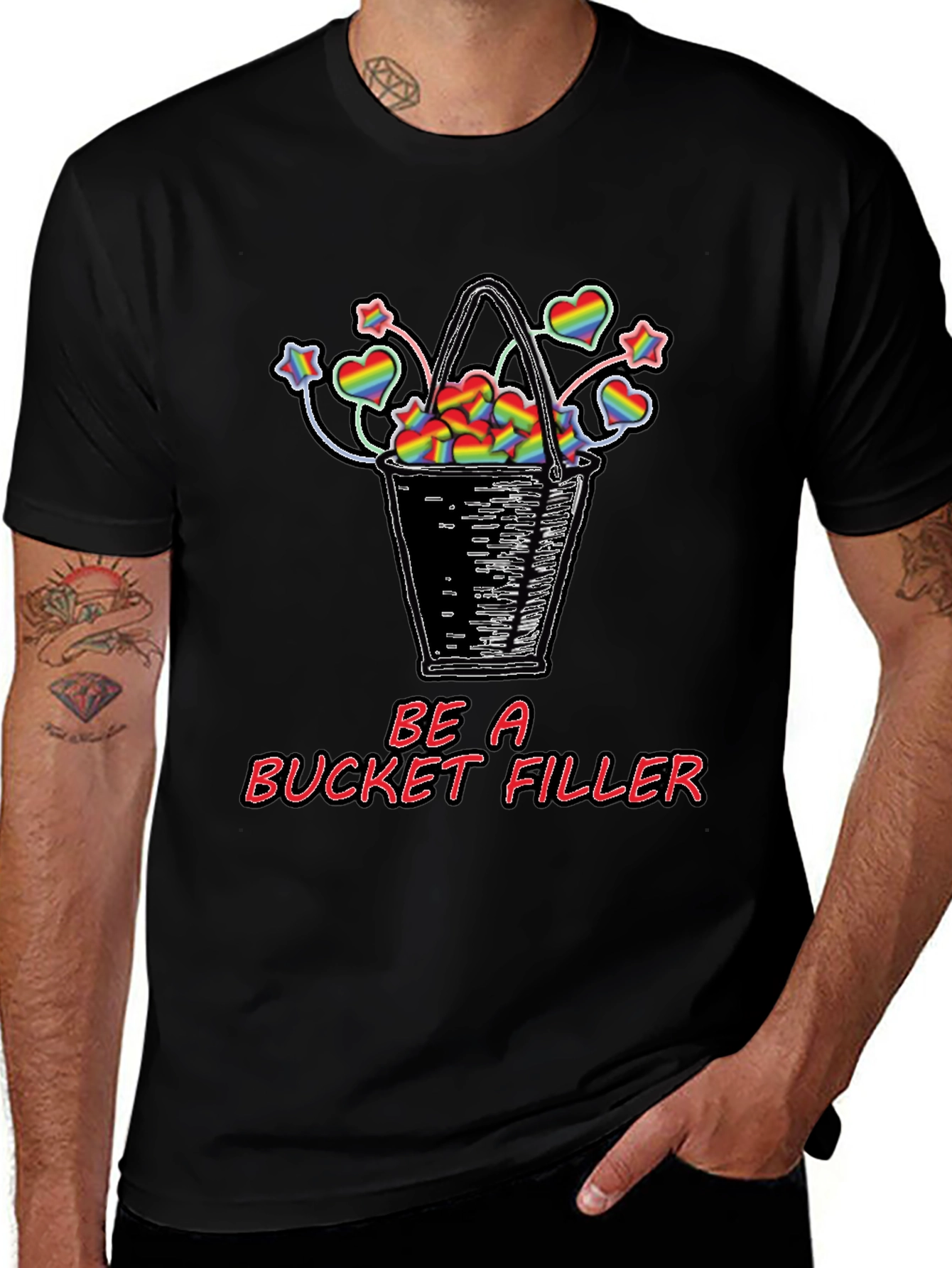 Be a Bucket Filler Rainbow Hearts Graphic Tee