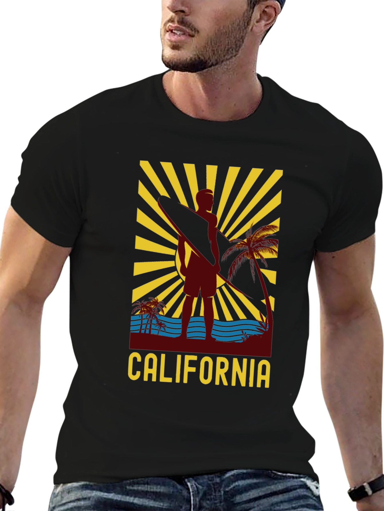 California Surfer Graphic Black T-Shirt