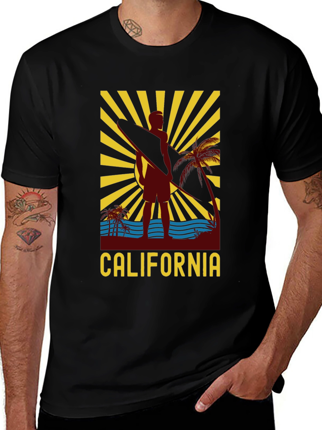 California Surfer Graphic Black T-Shirt