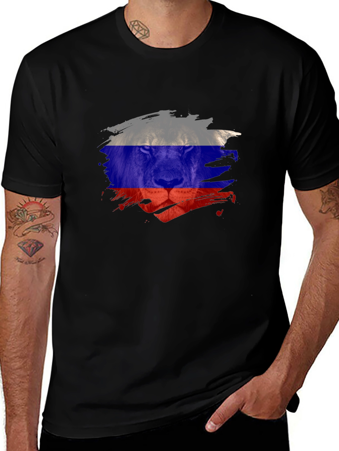 Russian Flag Lion Graphic Black T-Shirt