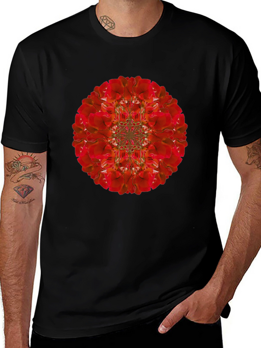 Red Floral Mandala Graphic Tee - Soft Cotton Blend
