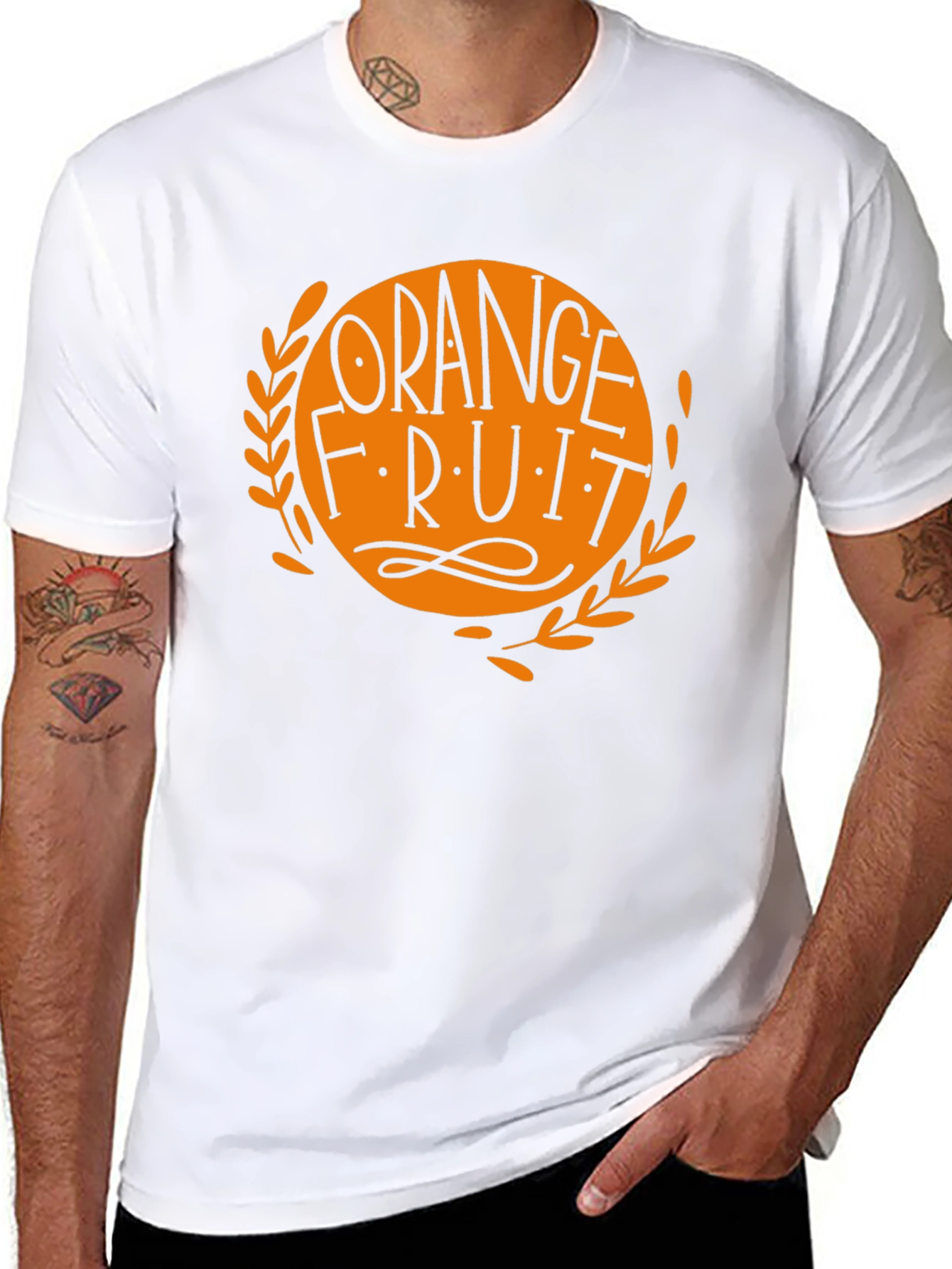 Orange Fruit Graphic Black T-Shirt