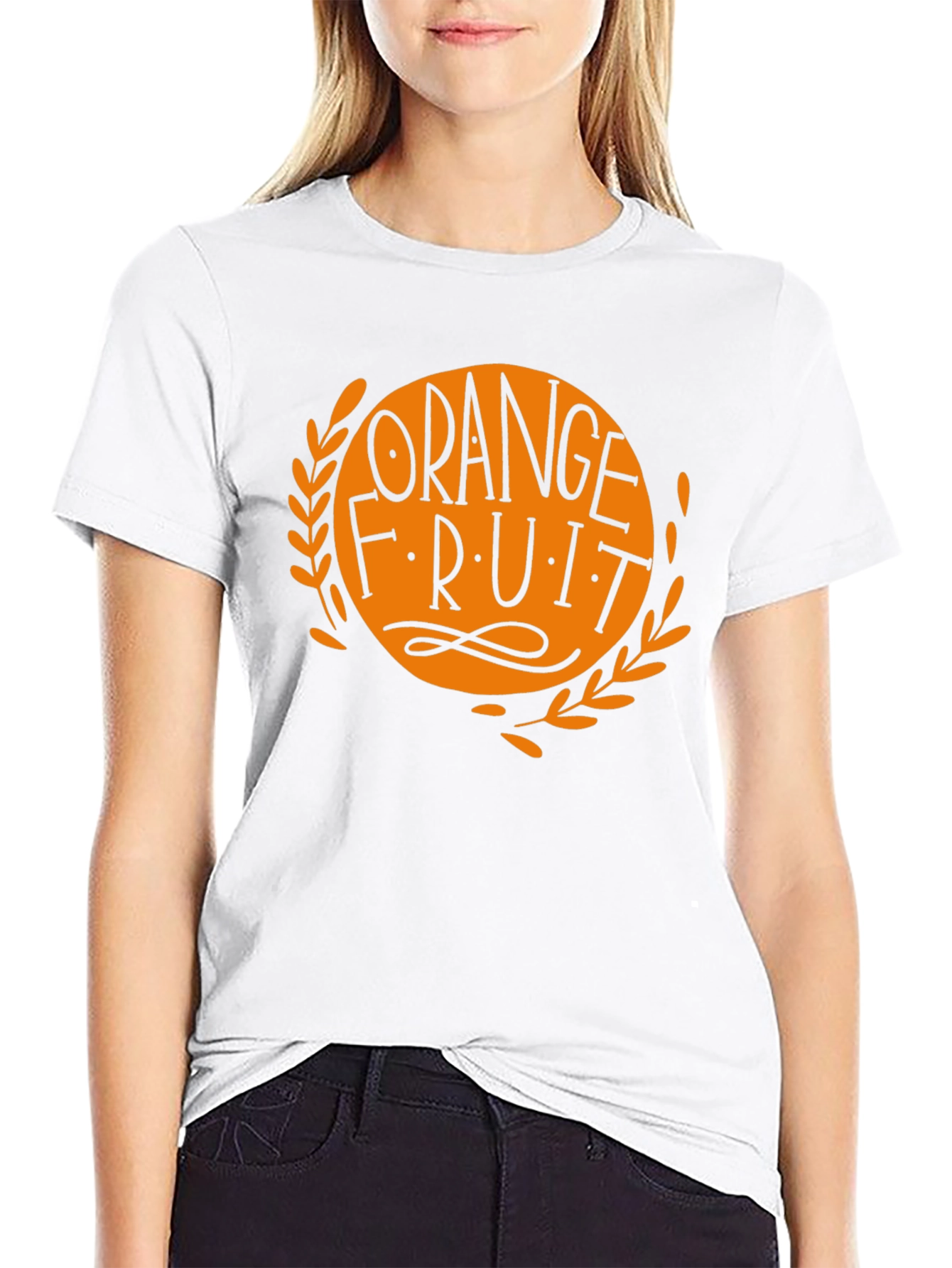 Orange Fruit Graphic Black T-Shirt