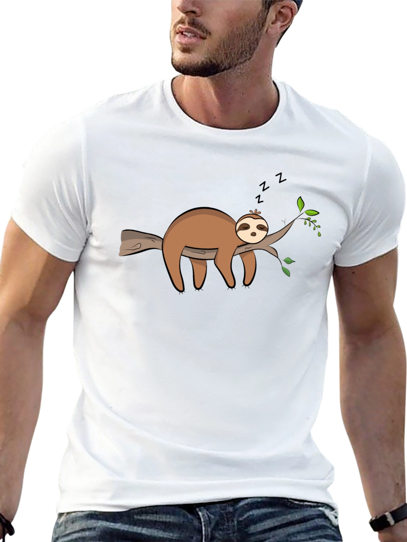 Cute Sleeping Sloth On Branch Graphic T-Shirt