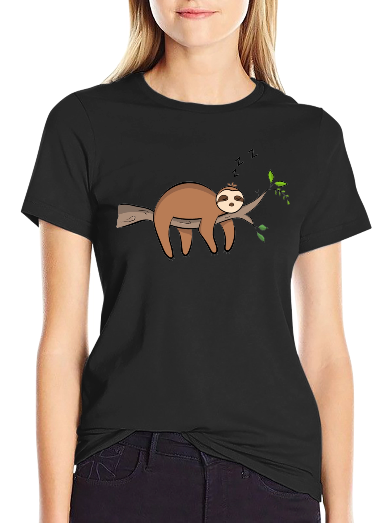 Cute Sleeping Sloth On Branch Graphic T-Shirt