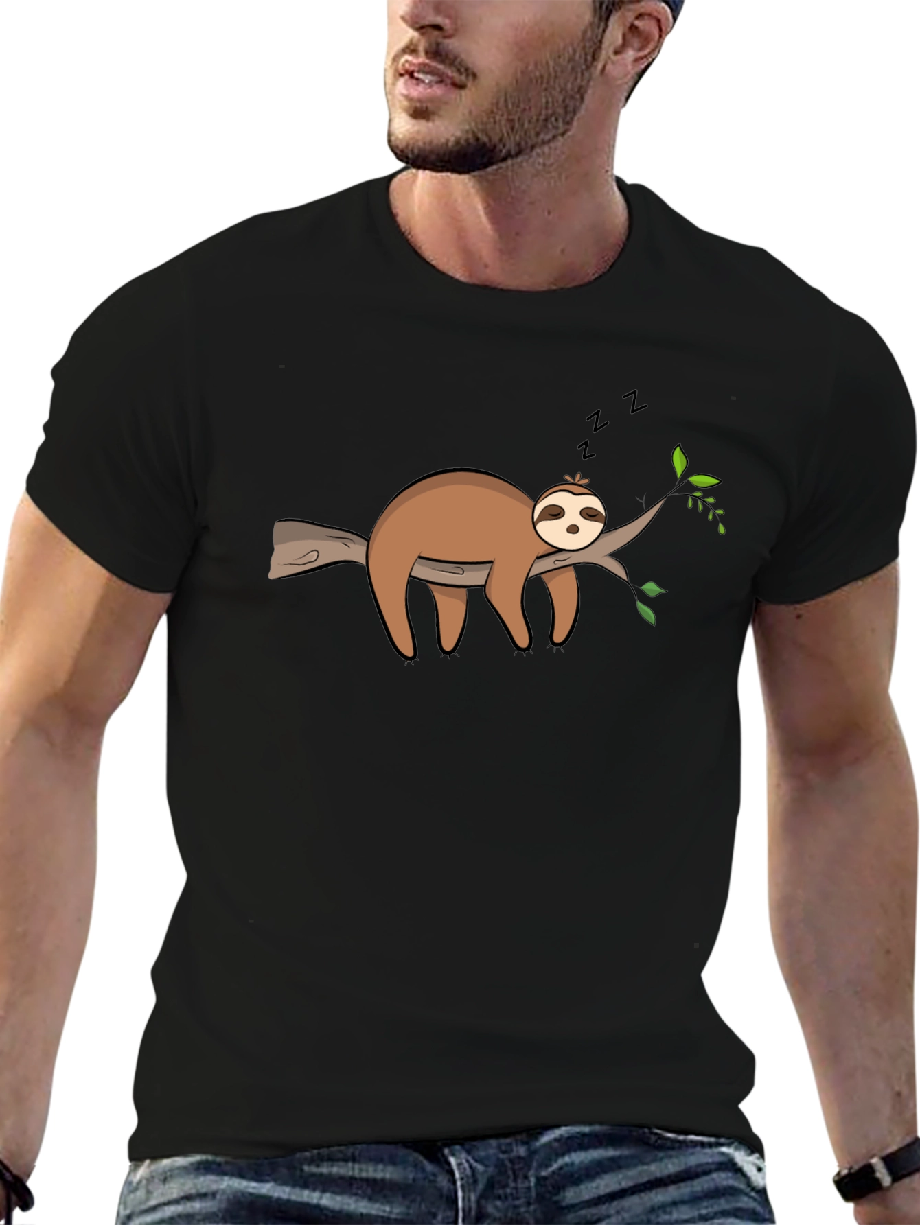 Cute Sleeping Sloth On Branch Graphic T-Shirt