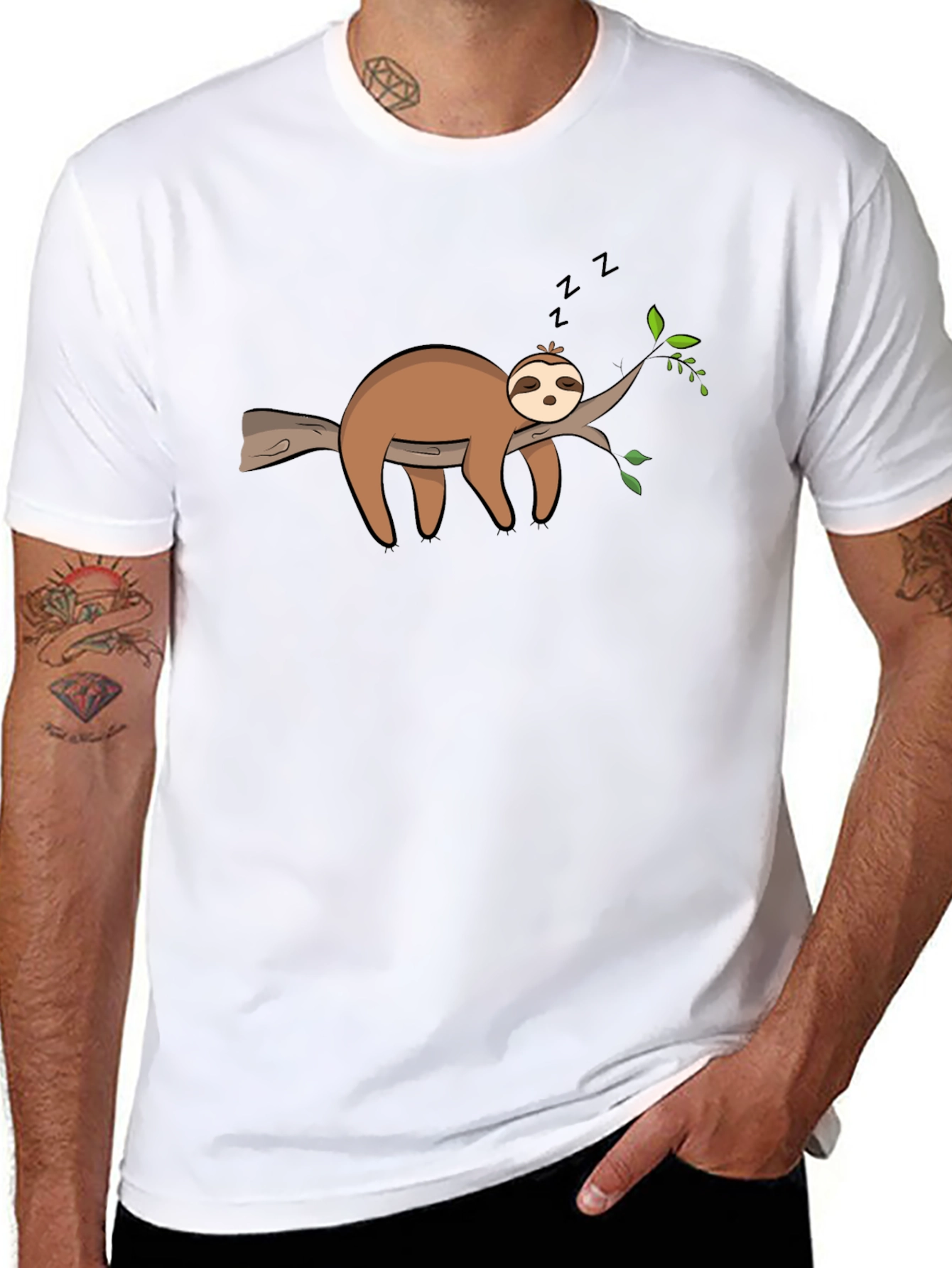 Cute Sleeping Sloth On Branch Graphic T-Shirt